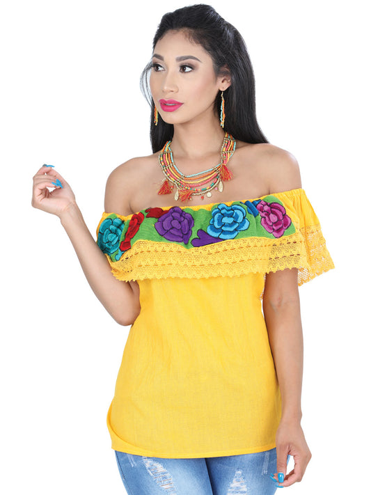 Blusa Bordada Artesanal 100% Algodón Amarillo 601425
