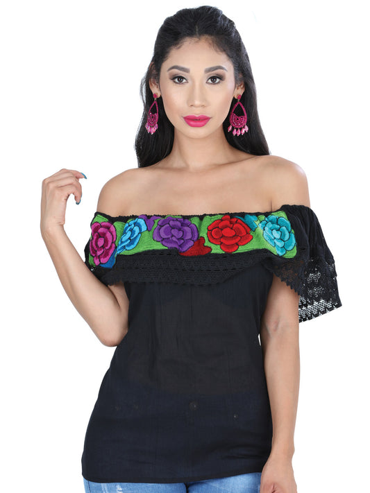 Blusa Bordada Artesanal 100% Algodón Negra 601427