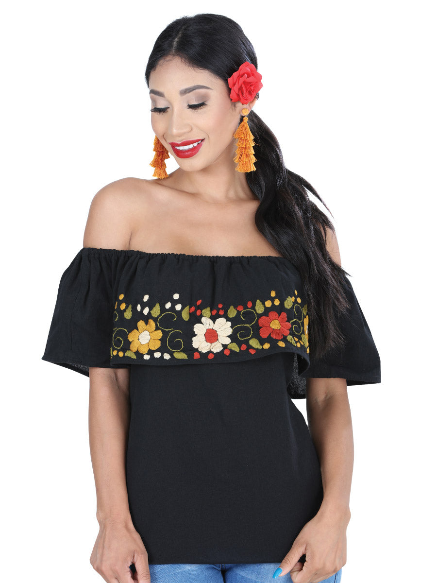 Blusa Bordada Artesanal 50% Algodón, %50 Poliéster Negra 601429