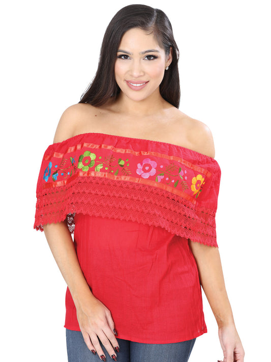 Blusa Bordada Artesanal 50% Algodón, %50 Poliéster Rojo 601704