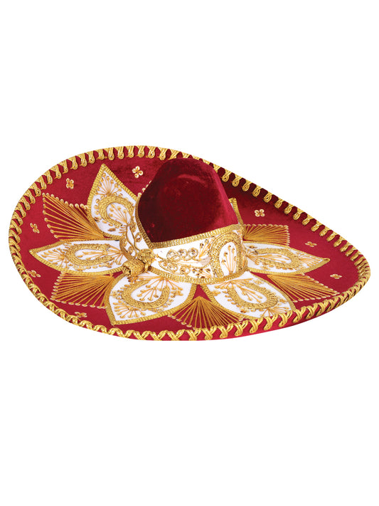 Adult Mexican Charro Hat Velvet Wine/Gold 601775