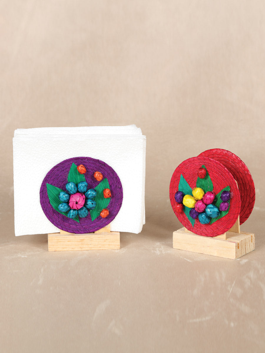 Artisanal Decorative Napkin Holder 100% Palm Leaf Multicolor  602137