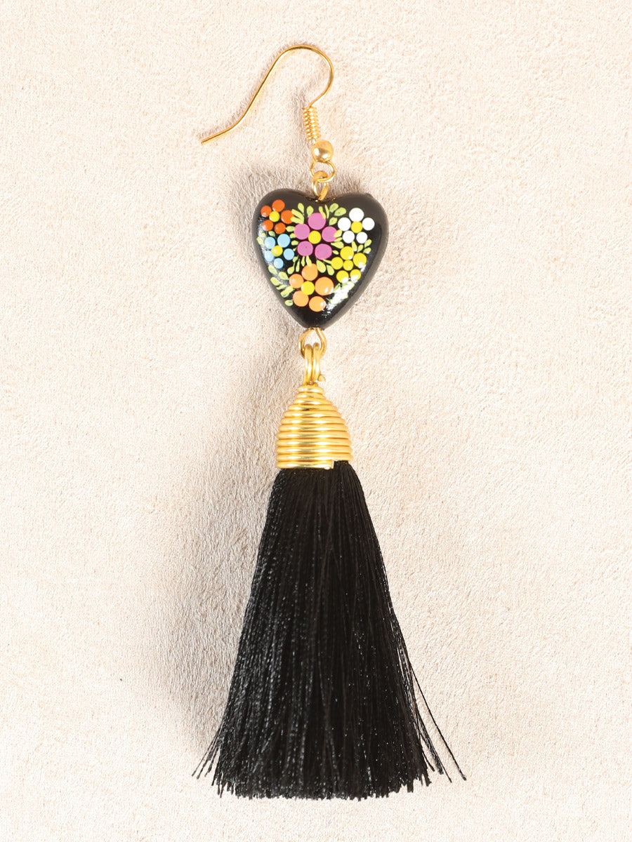 Artisanal Hand Painted Earrings Black 602165