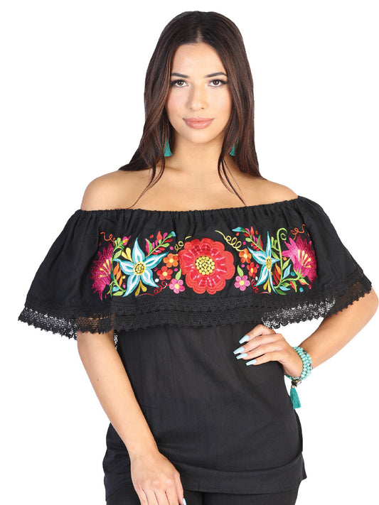 Blusa Mexicana Bordada 50% Algodón, 50% Poliéster Negra 602473