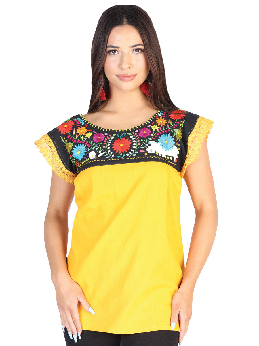 Blusa Bordada Artesanal 50% Algodón 50% Poliéster Amarillo 602479