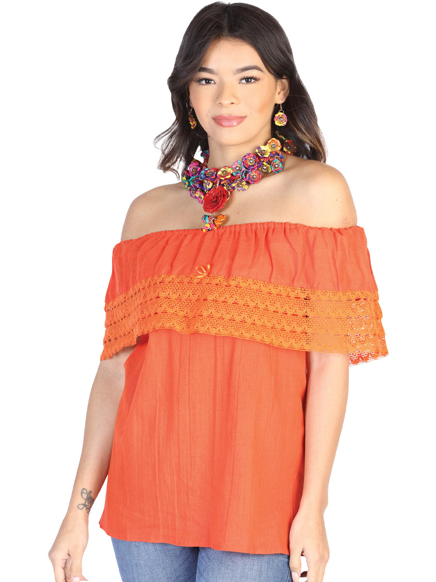Blusa Artesanal Mexicana 50% Algodón, %50 Poliéster Naranja 602512