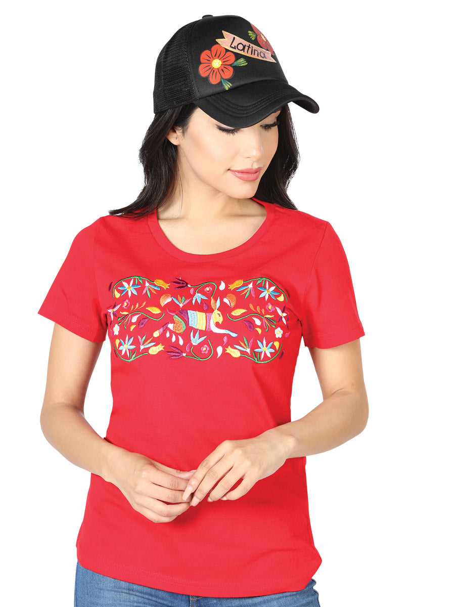 Camiseta bordada artesanalmente roja 602762