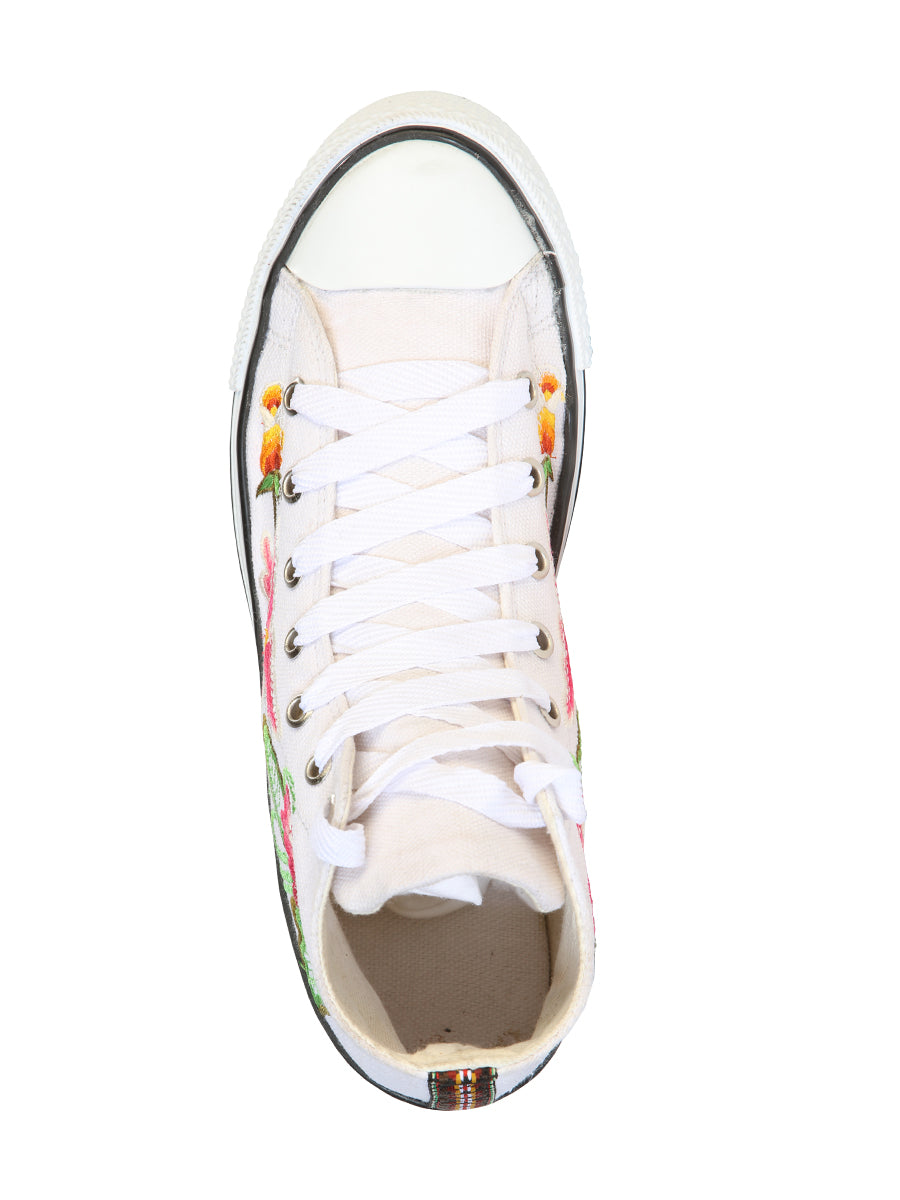 Artisanal Embroidered Sneakers Textile Canvas White 602781