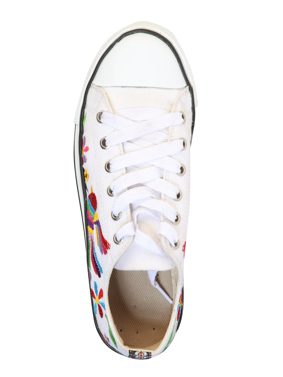 Artisanal Embroidered Sneakers Textile Canvas White 602782