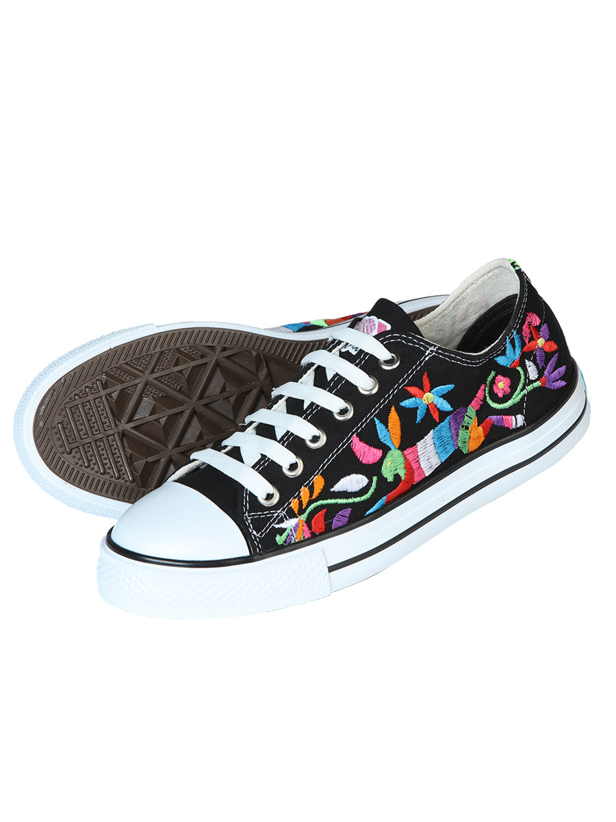 Artisanal Embroidered Sneakers Textile Canvas Black 602783