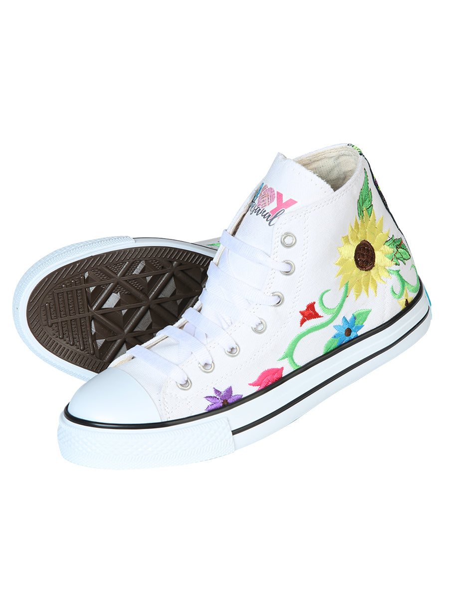 Artisanal Embroidered Sneakers Textile Canvas  White 602787