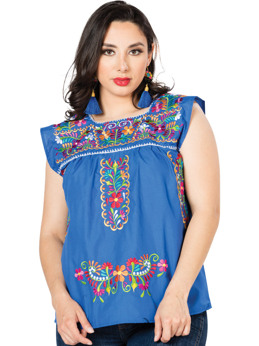 Blusa Bordada Artesanal 100% Algodón Azul 603050