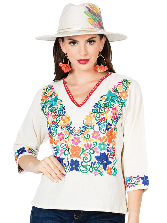 Blusa Bordada Artesanal 100% Algodón Beige 603055