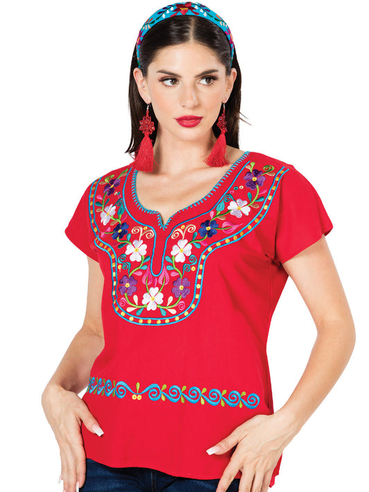 Blusa Bordada Artesanal 100% Algodón Roja 603056