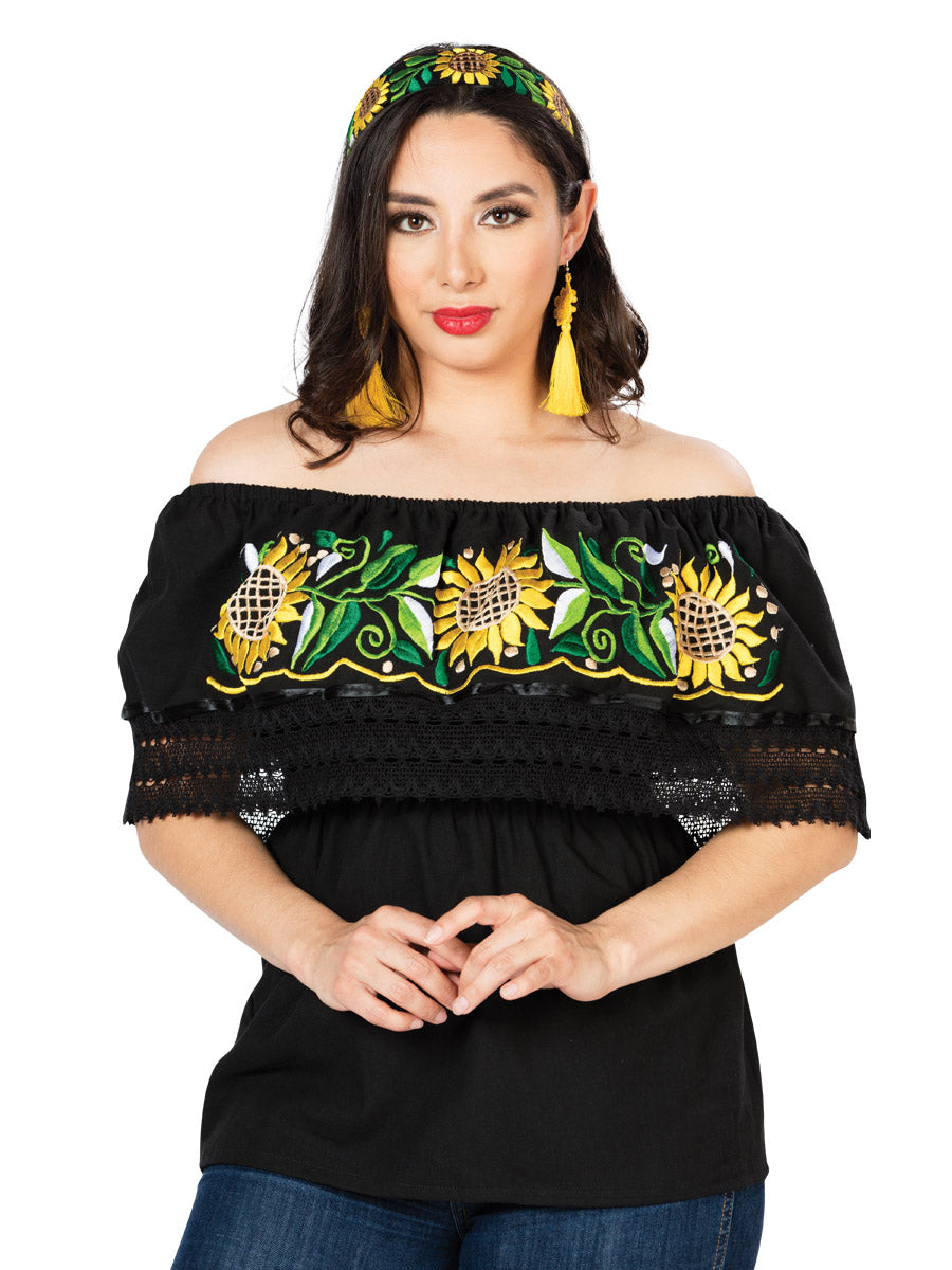 Blusa Bordada Artesanal 100% Algodón Negra 603062
