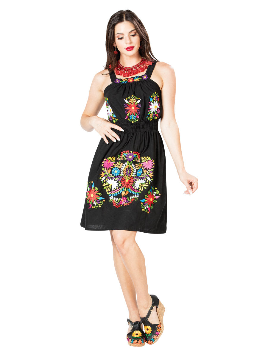 Artisanal Embroidered Dress 100% Cotton Black 603100