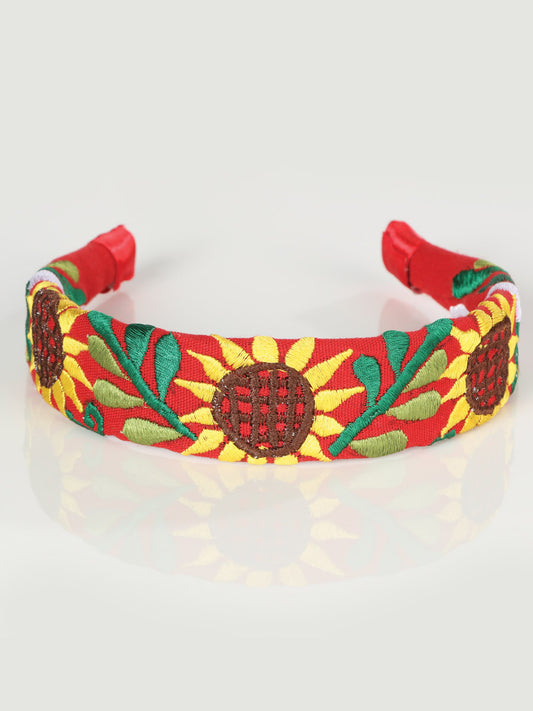 Artisanal Embroidered Headband 100% Cotton Red 603104