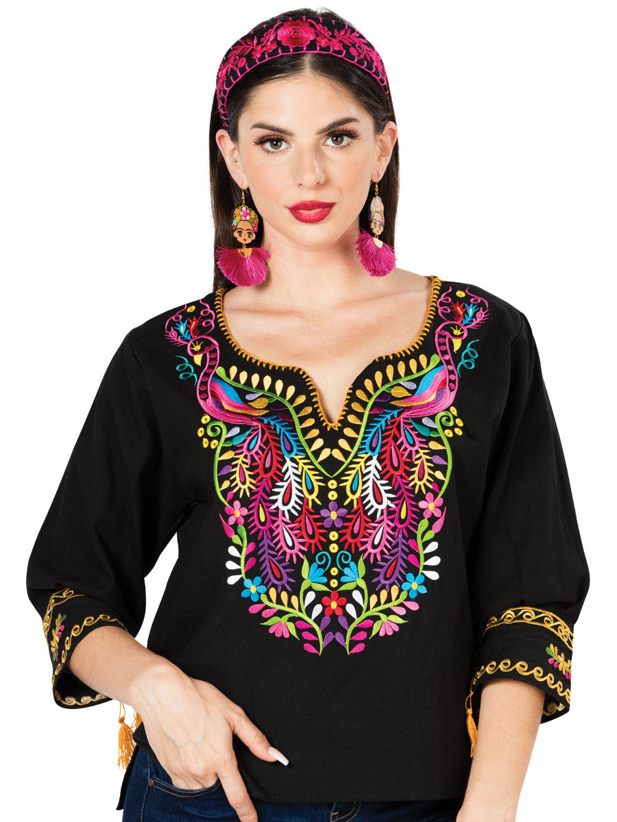 Blusa Bordada Artesanal 100% Algodón Negra 603179