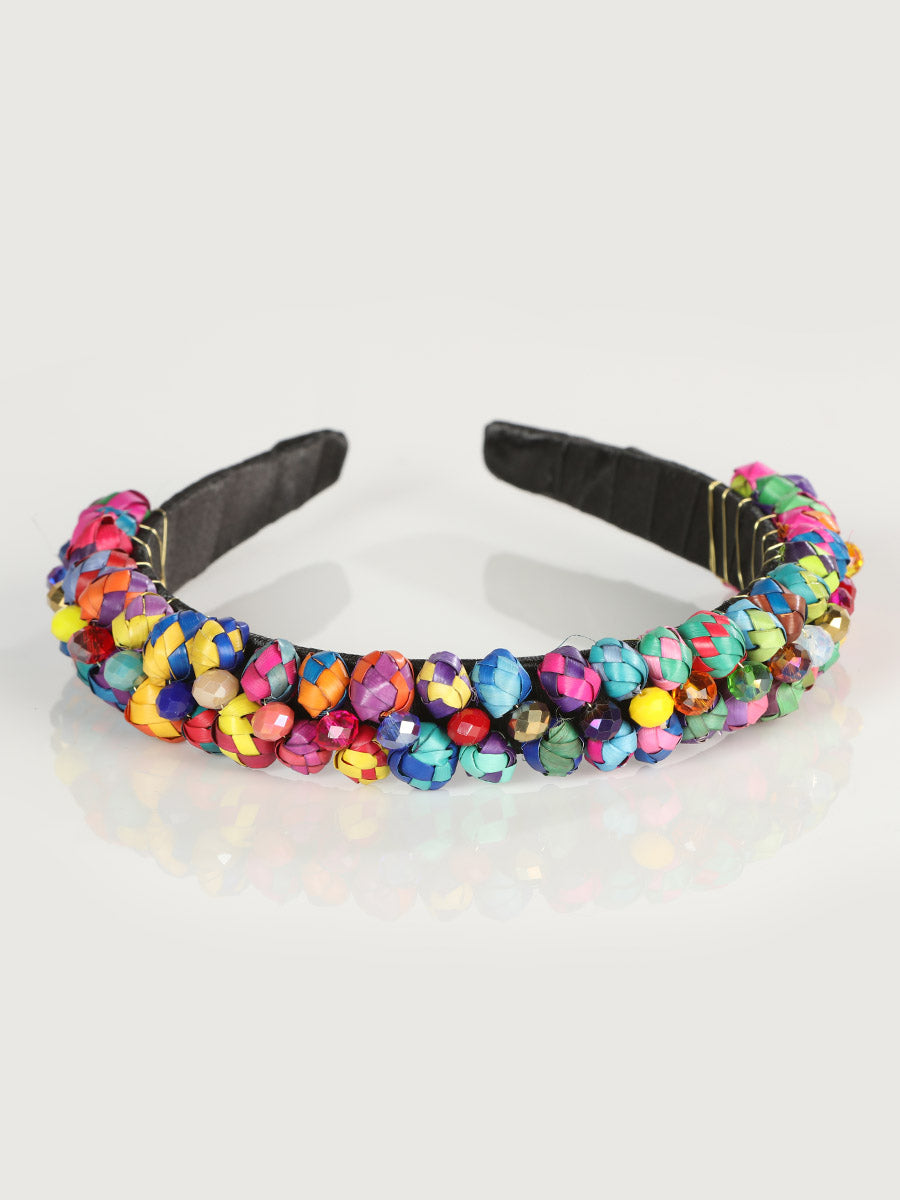 Diadema Artesanal Hecha a Mano 100% Hoja de Palma Multicolor 603276