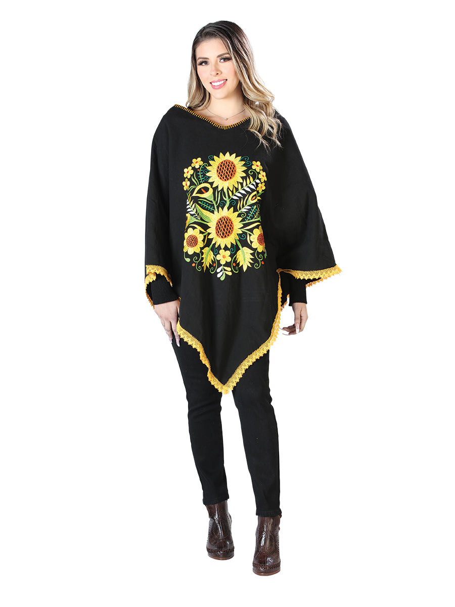 Poncho Bordado Artesanal 50% Algodón, 50% Poliéster Negro 603827