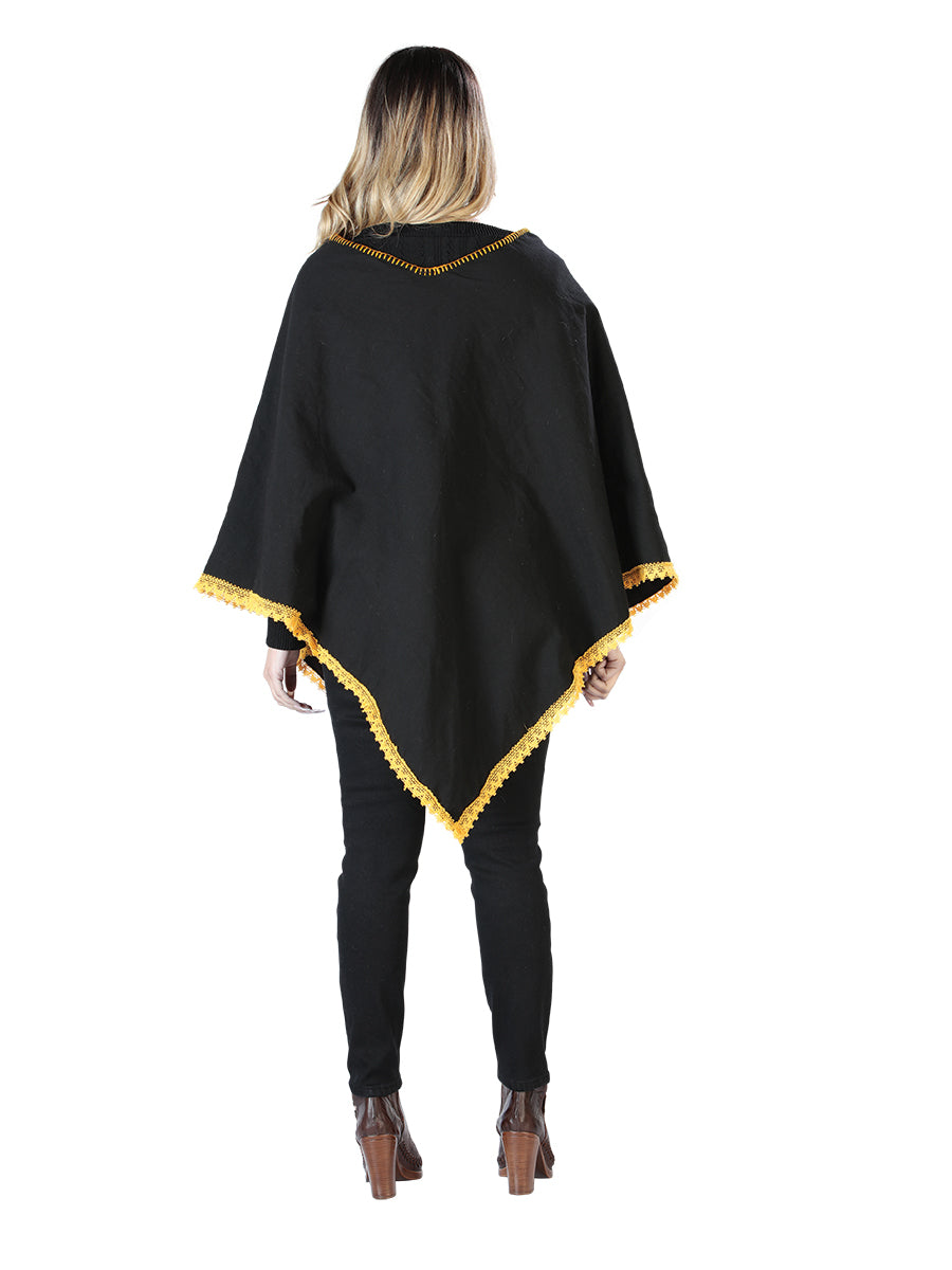 Poncho Bordado Artesanal 50% Algodón, 50% Poliéster Negro 603827