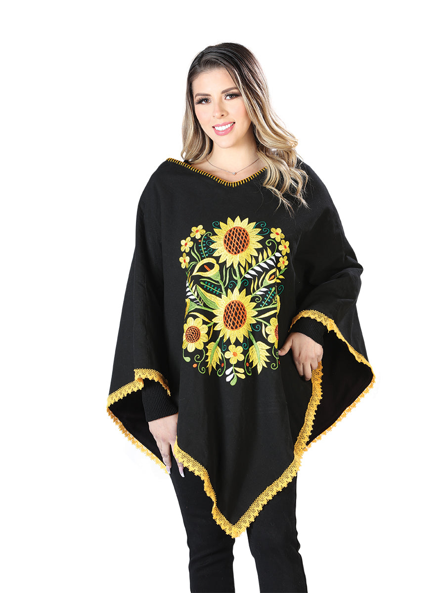 Poncho Bordado Artesanal 50% Algodón, 50% Poliéster Negro 603827