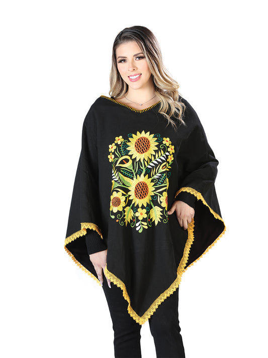 Poncho Bordado Artesanal 50% Algodón, 50% Poliéster Negro 603827