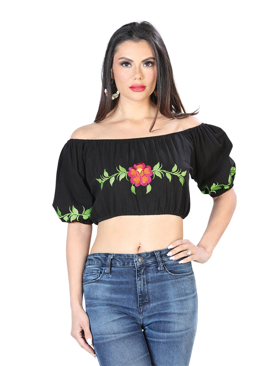 Blusa Bordada Artesanal 100% Algodón Negra 603892
