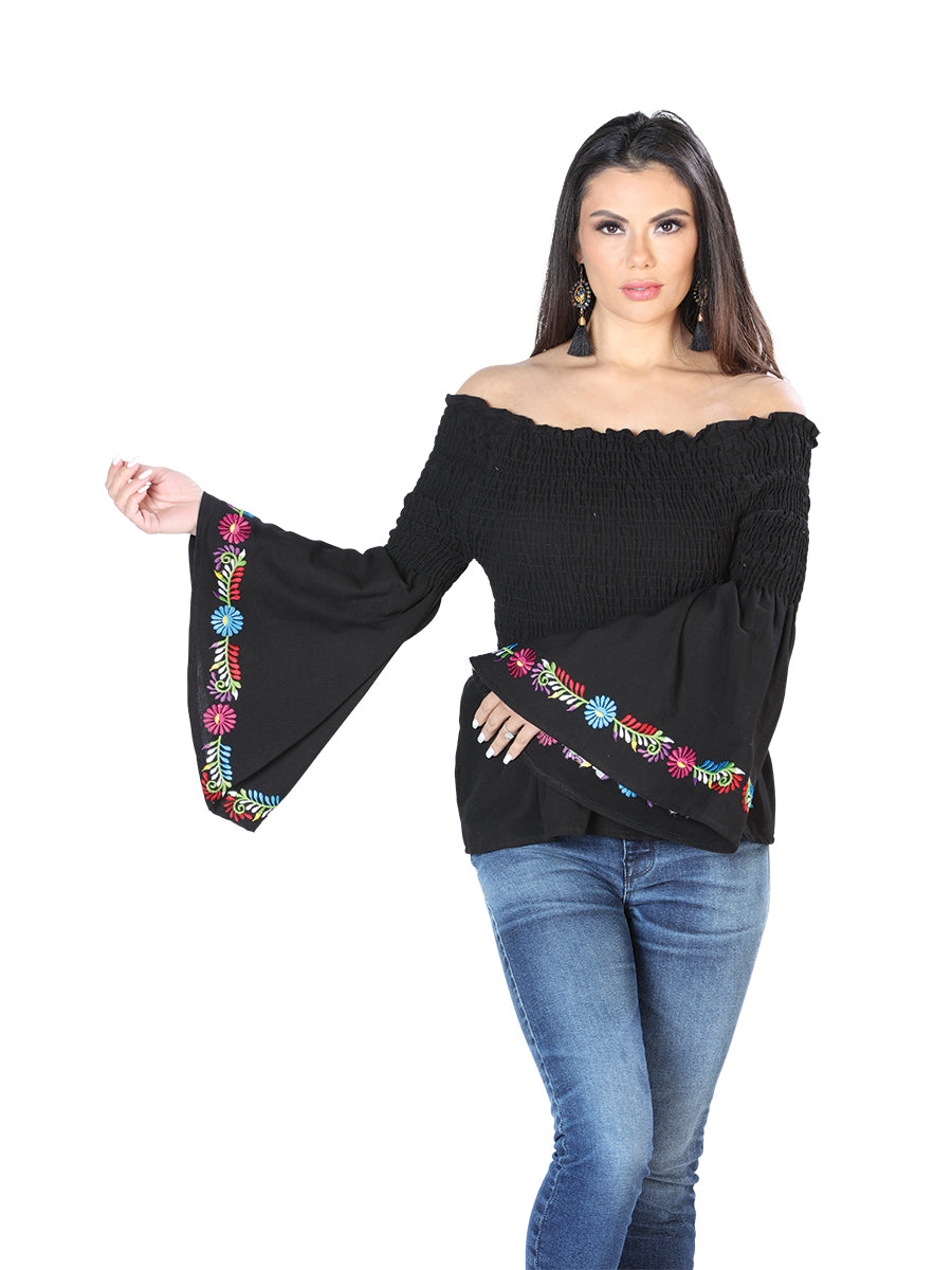 Blusa Bordada Artesanal 100% Algodón Negra 603897
