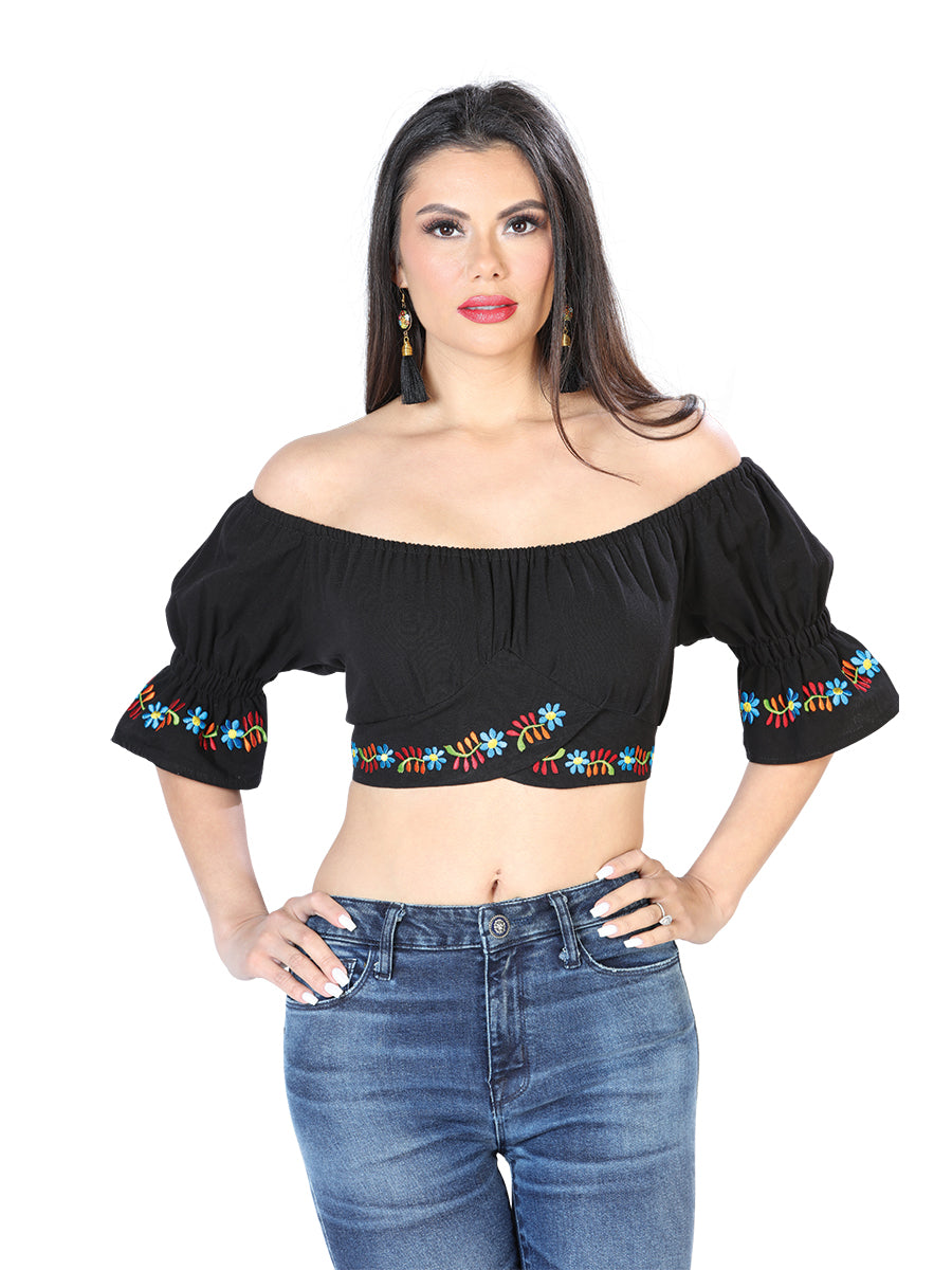 Blusa Bordada Artesanal 100% Algodón Negra 603903