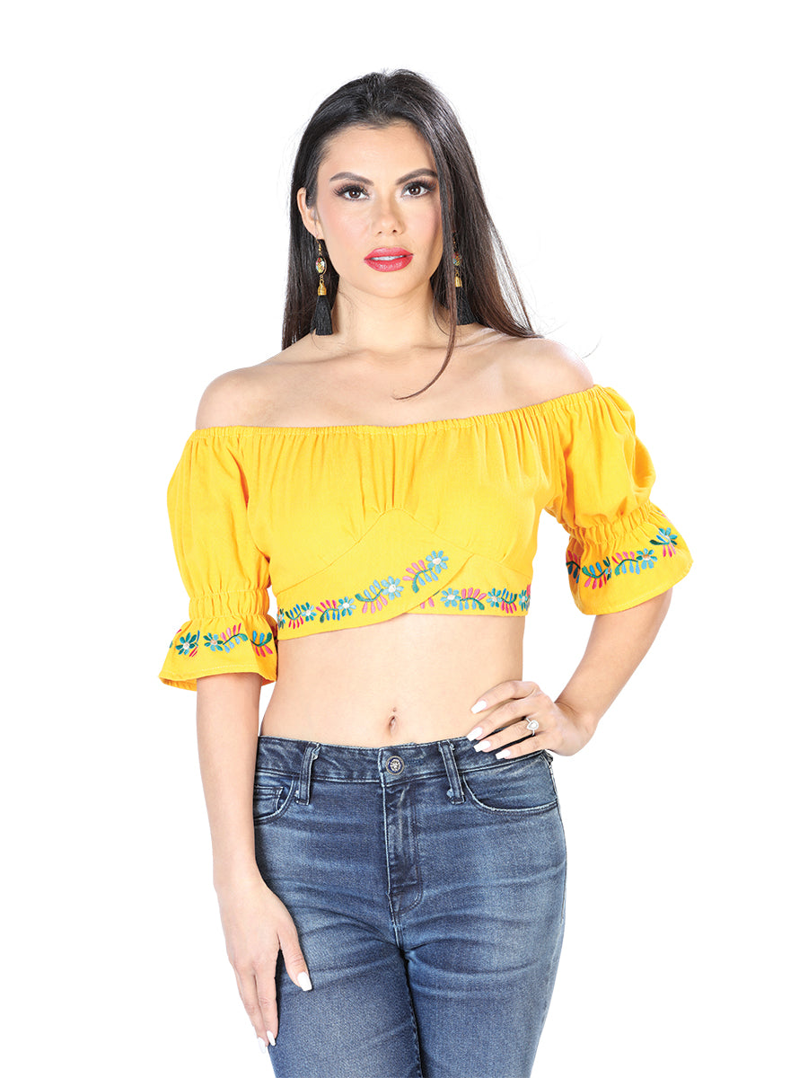 Artisanal Embroidered Blouse 100% Cotton Yellow 603905