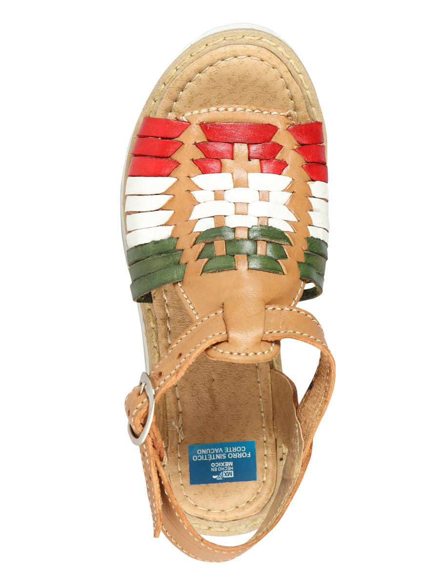 Sandalias Artesanales Mexicanas de Piel Tricolor 603943