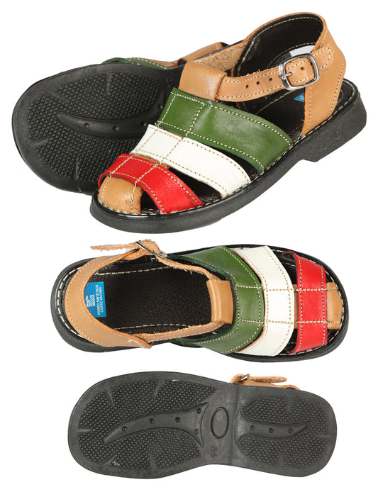 Sandalias Artesanales Mexicanas de Piel Tricolor 603944
