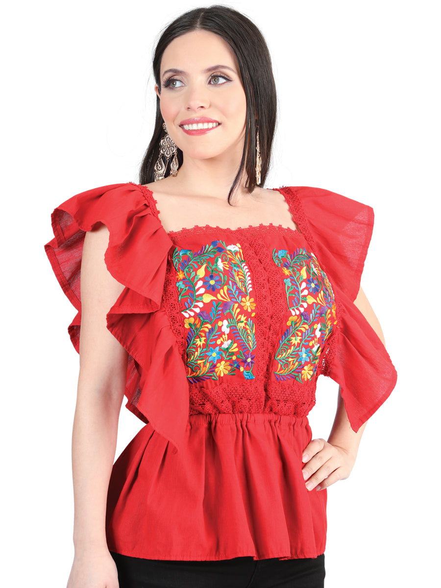 Blusa Bordada Artesanal 100% Algodón Roja 603967