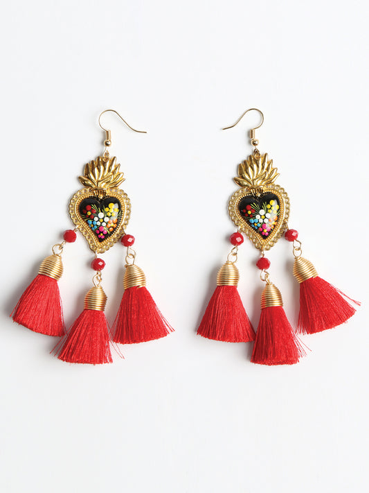Pendientes artesanales pintados a mano Rojo 603973