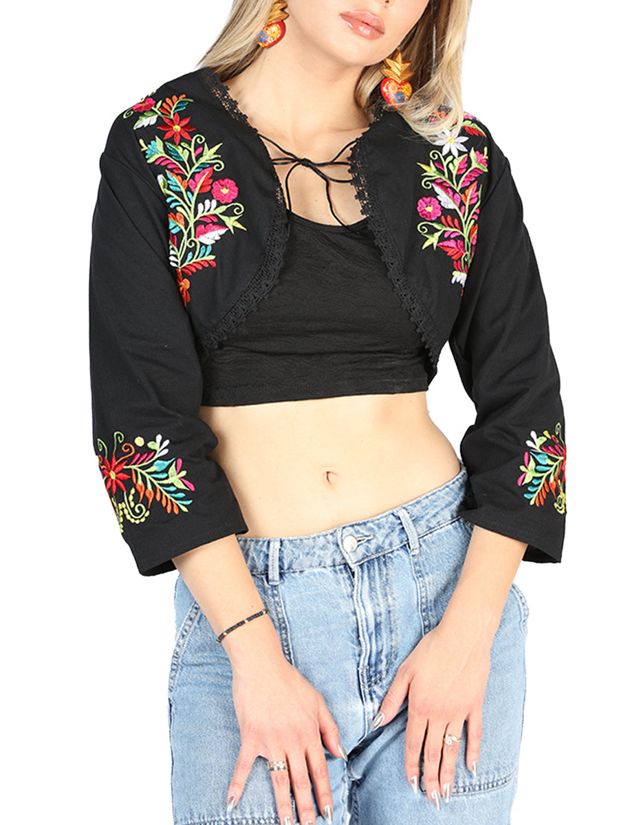 Artisanal Embroidered Torera 100% Cotton Black 604052